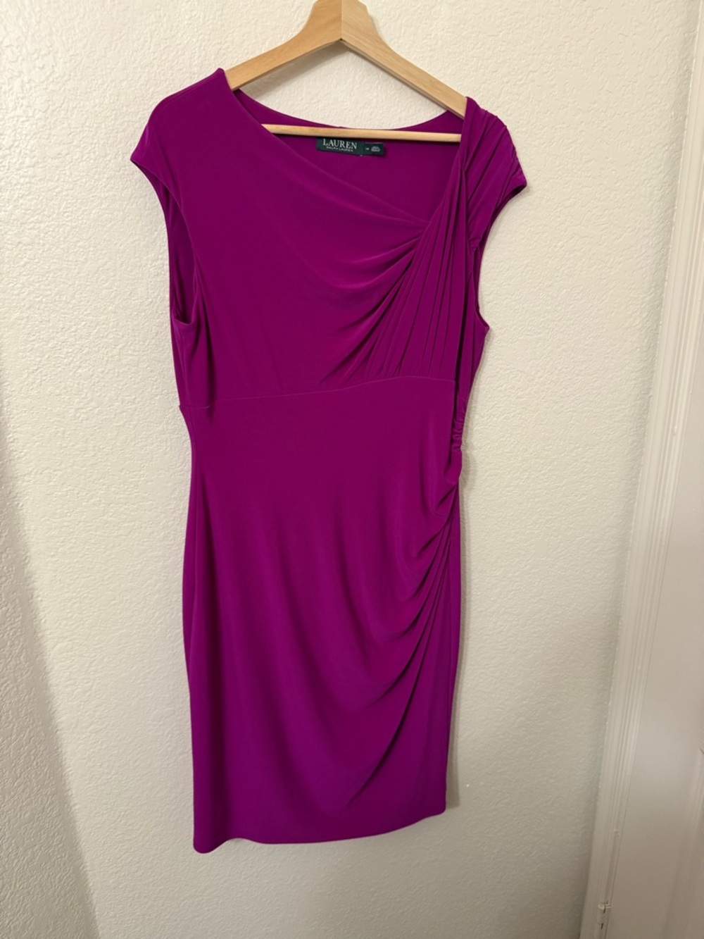 Ralph Lauren Magenta Ruched Cap-Sleeve Midi Dress
